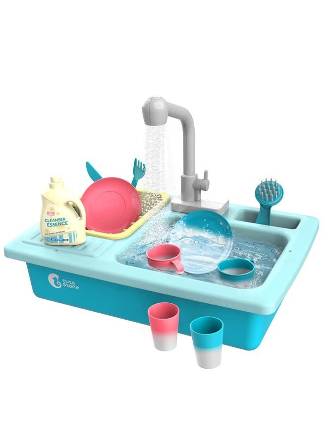 Cute Stone Color Changing Kitchen Sink Toys, Children Heat Sensitive Electric Dishwasher Playing Toy with Running Water, Automatic Water Cycle System Play House Pretend Role Play Toys for Boys Girls - Image 1