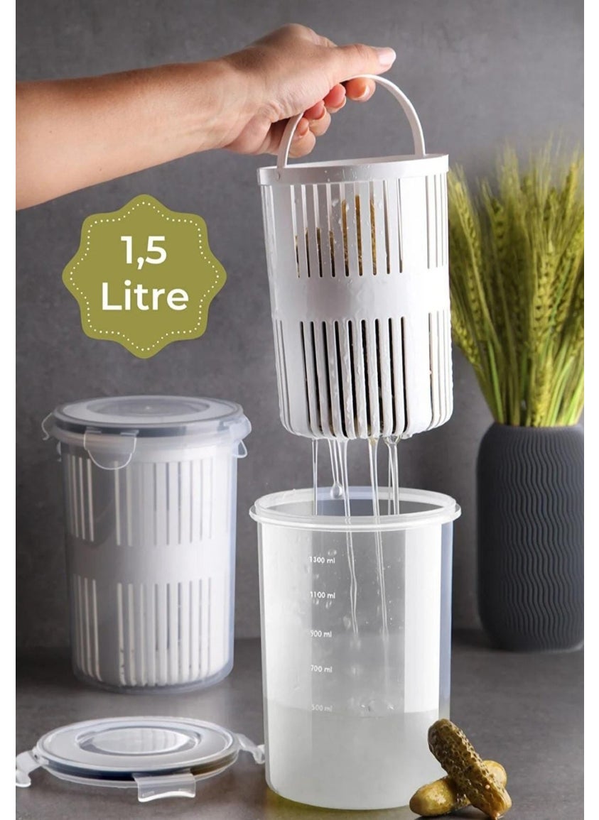 PLASTART Storage Container with Strainer (Olives, Pickles)  - Image 1