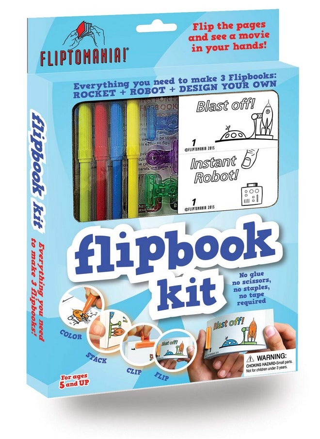 Fliptomania - Make Your Own Flipbook Kit: Rocket And Robot - Paper Stop Motion Animation Kit : Creative Flip Book Kit For Kids 6-12 And Creative Animation Artists - Image 1