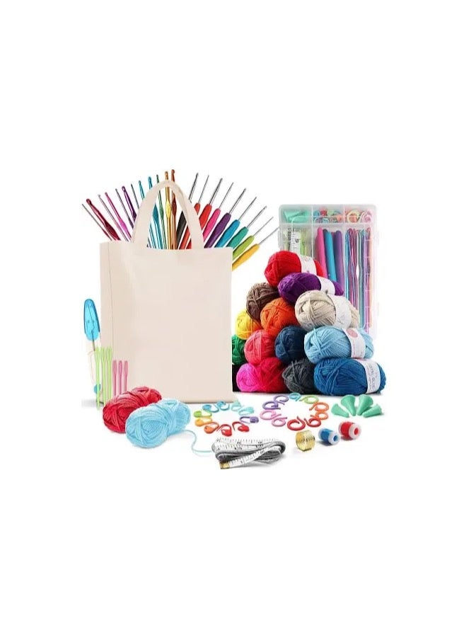 73 Piece Crochet Kit with Crochet Hooks Yarn Set Premium Bundle Includes Yarn Balls Needles Accessories Kit Canvas Tote Bag and Lot More Starter Pack for Kids Adults Beginner Professionals  - Image 1