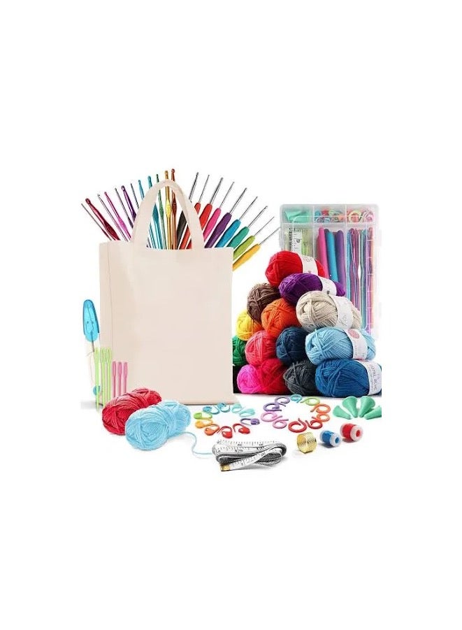 73 Piece Crochet Kit with Crochet Hooks Yarn Set Premium Bundle Includes Yarn Balls Needles Accessories Kit Canvas Tote Bag and Lot More Starter Pack for Kids Adults Beginner Professionals  - Image 2