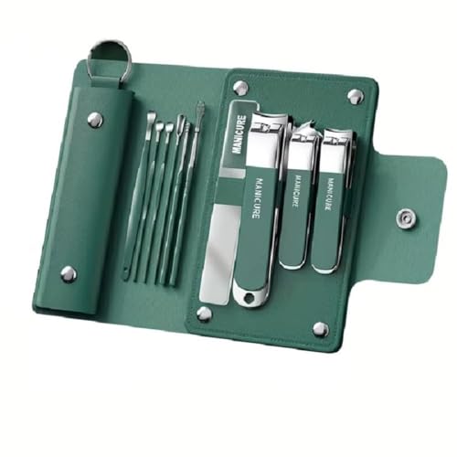 Simois Stainless Steel 10 In 1 Nail Clippers Set Portable Manicure and Pedicure Kit, Travel Mini Nail Kit with Leather Case, Nail File Fingernail Clipper Nail Cutter kit for Men and Women (Pack Of 1) (Dark Green) - Image 1