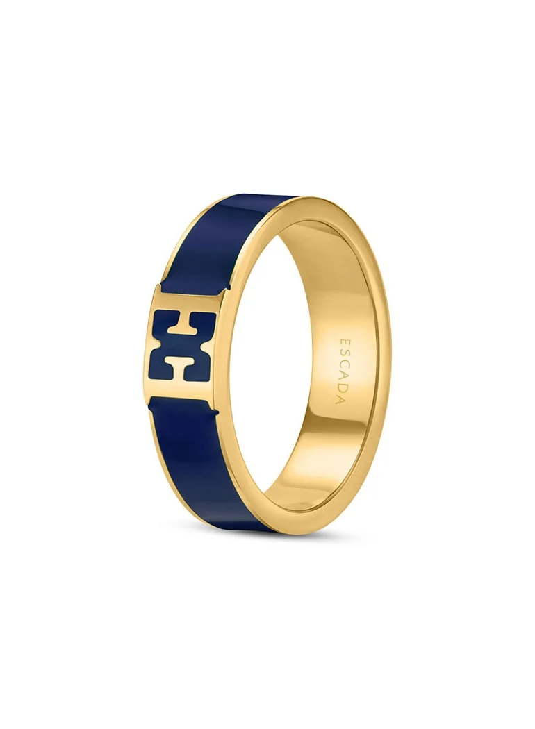 ESCADA Scarlett orange and gold Band Ring with logo cutouts