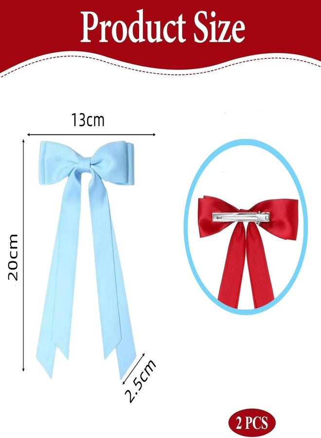 Dladhict Hair Bows for Girls & Women, Satin Hair Ribbon Clips, Blue Beige Hair Bow, 2PCS Elegant Hair Accessories Barrettes for Women Girls Daily Party Christmas Wedding Prom - Image 2