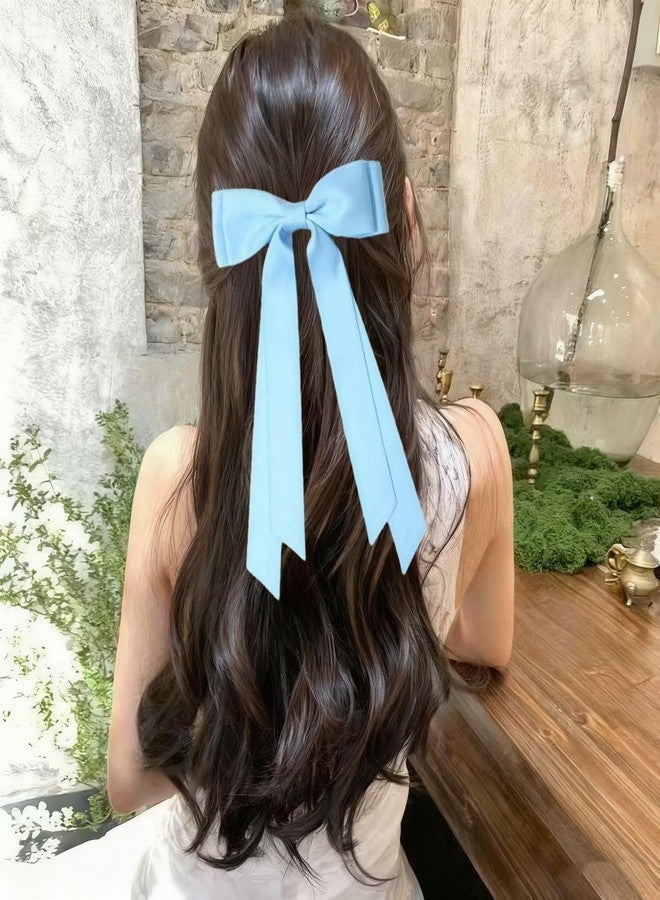 Dladhict Hair Bows for Girls & Women, Satin Hair Ribbon Clips, Blue Beige Hair Bow, 2PCS Elegant Hair Accessories Barrettes for Women Girls Daily Party Christmas Wedding Prom - Image 5