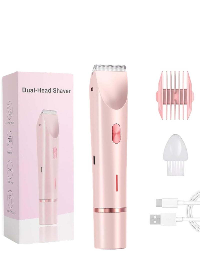 Bikini Trimmer and facial hair remover Electric Razors with Double Head Dual Purpose Hair Trimmer Ipx7 Waterproof Wet  Dry Use Electric Shaver for Legs arms Body parts and Underarm (Pink color) - Image 1