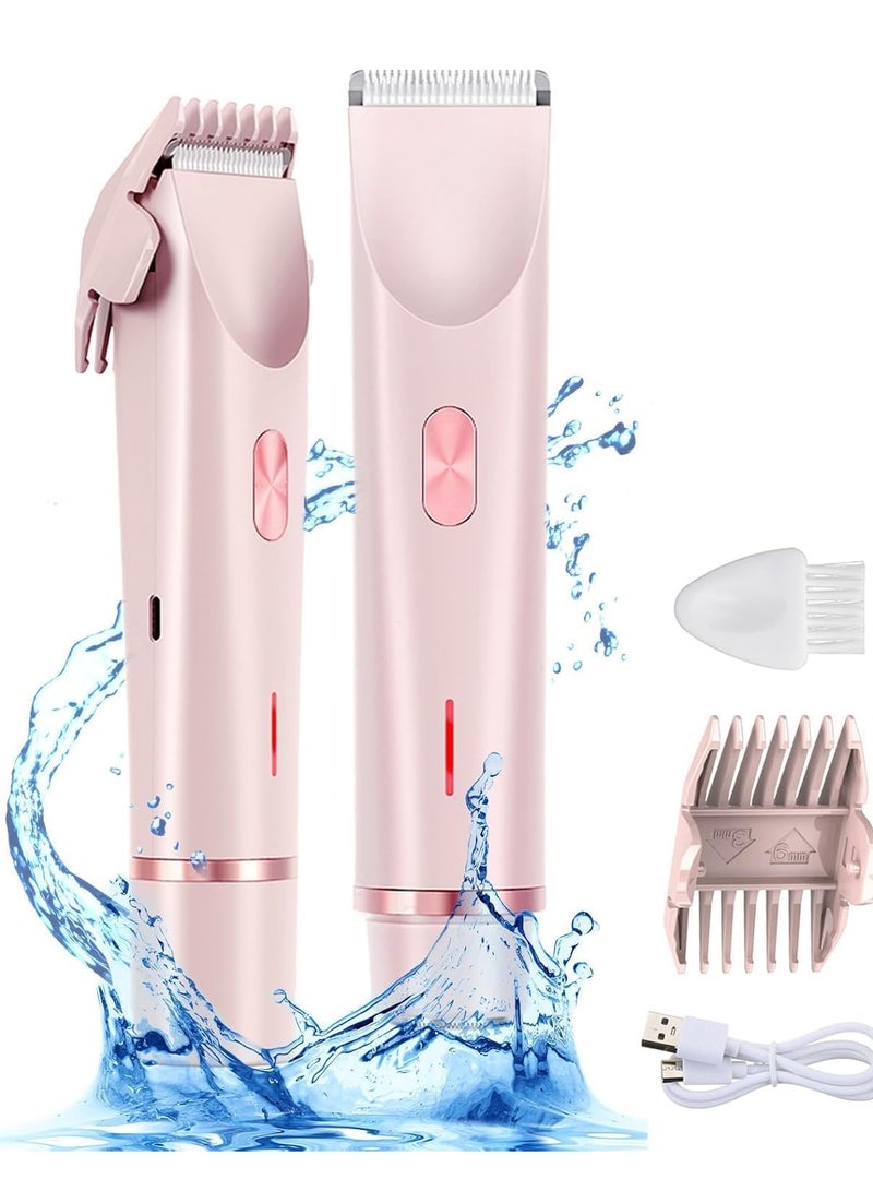 Bikini Trimmer and facial hair remover Electric Razors with Double Head Dual Purpose Hair Trimmer Ipx7 Waterproof Wet  Dry Use Electric Shaver for Legs arms Body parts and Underarm (Pink color) - Image 2