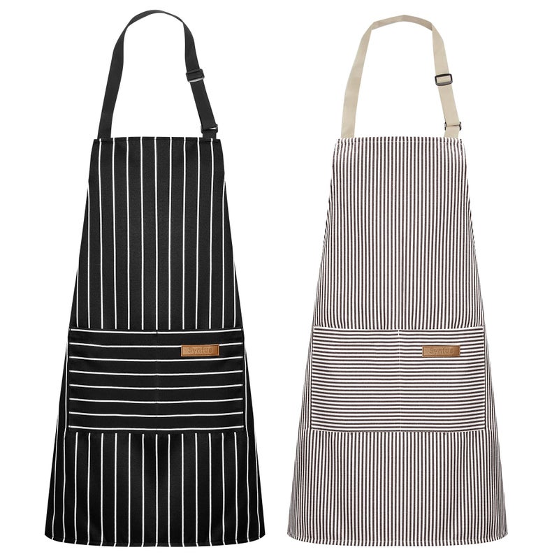 Syntus 2 Pack Kitchen Aprons, Apron for Cooking with 2 Pockets for Men Women Adjustable Bib Chef Apron - Image 1
