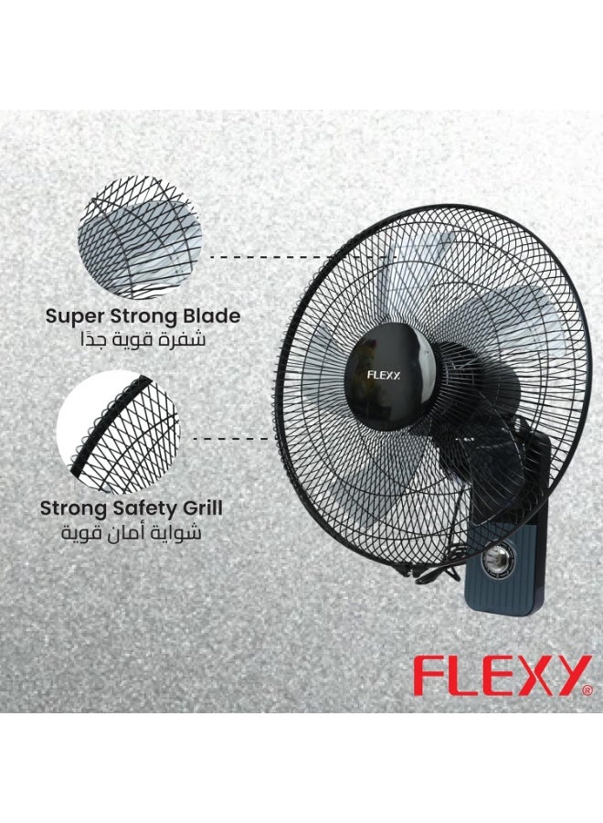 Flexi مروحة كهربائية مثبتة على الحائط بقطر 16 بوصة - مروحة معدنية بثلاث سرعات وتدفق هواء عالي مع دوران 180° - للاستخدام في المنزل، المكتب، الصالة الرياضية، السكن، خيمة الزراعة - تشمل قاعدة تثبيت على الحائط - Image 5