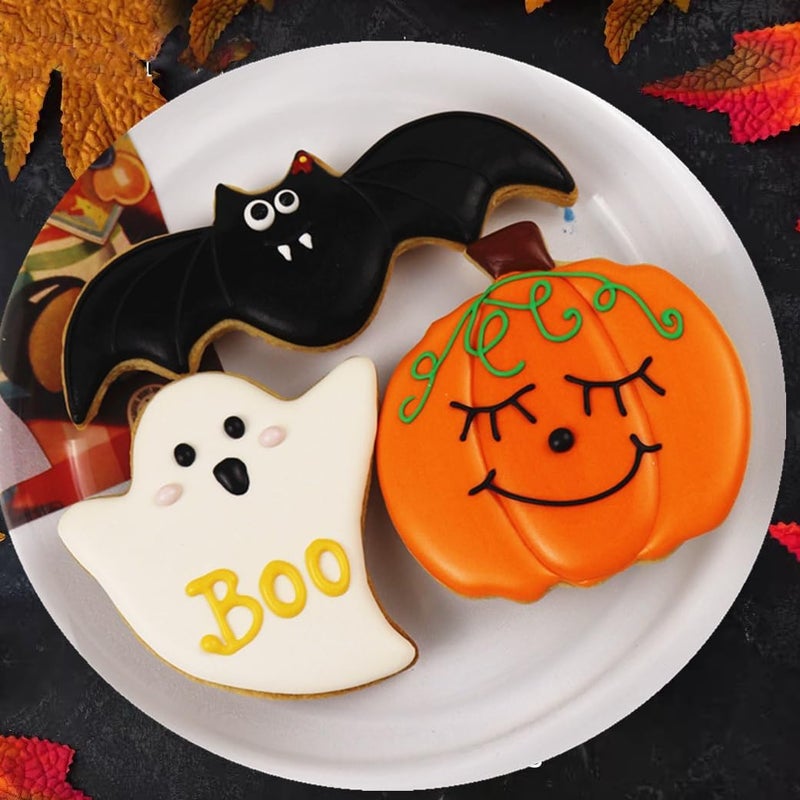 Q-BAKER Halloween Cookie Cutters Set- 3 Pieces Holiday Cookie cutter Stainless Steel Baking Cutter Molds Pumpkin, Ghost, Bat Cookie Cutters Holiday Decorative Party Supplies - Image 1
