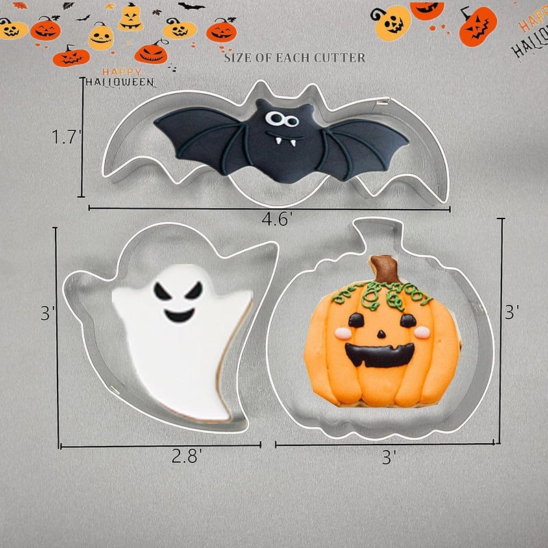 Q-BAKER Halloween Cookie Cutters Set- 3 Pieces Holiday Cookie cutter Stainless Steel Baking Cutter Molds Pumpkin, Ghost, Bat Cookie Cutters Holiday Decorative Party Supplies - Image 2