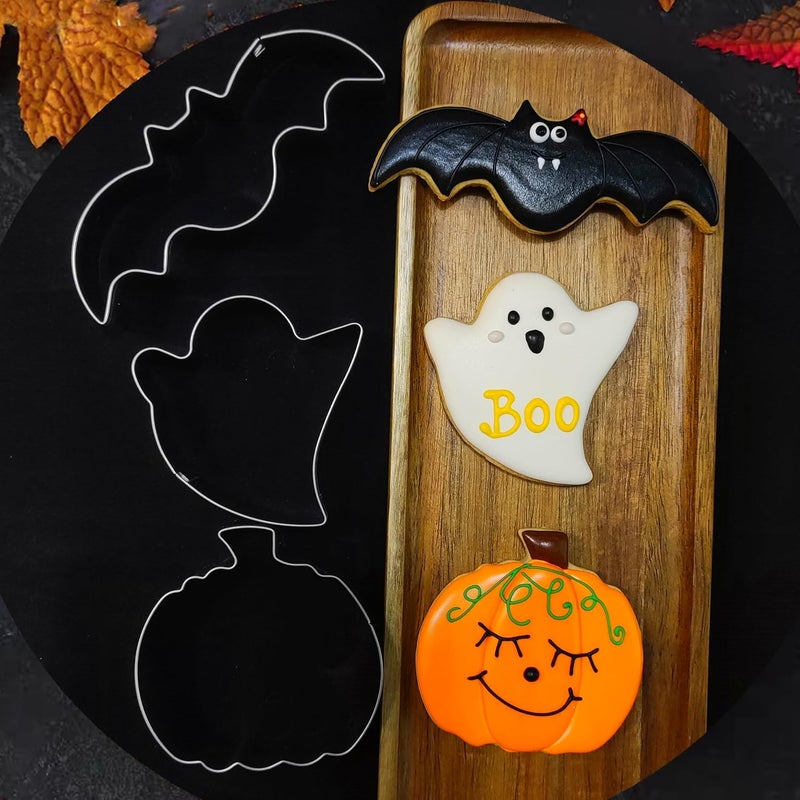 Q-BAKER Halloween Cookie Cutters Set- 3 Pieces Holiday Cookie cutter Stainless Steel Baking Cutter Molds Pumpkin, Ghost, Bat Cookie Cutters Holiday Decorative Party Supplies - Image 5