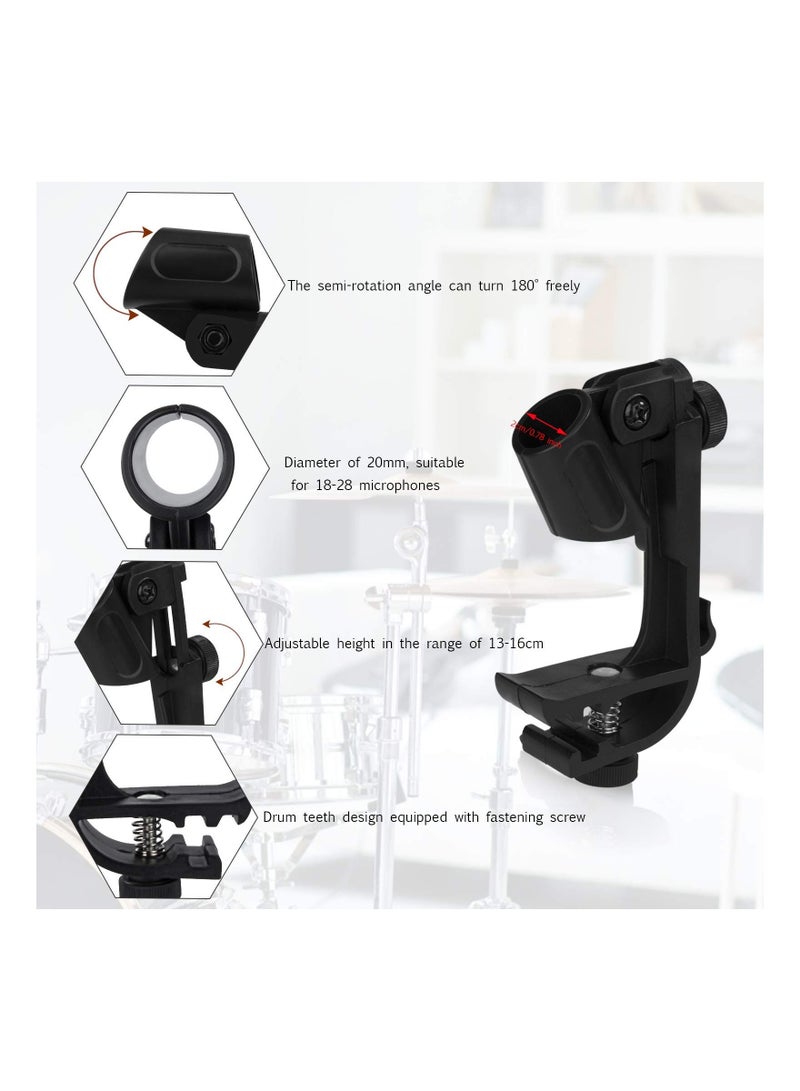 SYOSI Drum Microphone Clips, Adjustable Plastic Shockproof Drum Mic Holder Practical Rim Mount Clamp Holder, Spring, Which Is Anti-Rust, Eco-Friendly, for Any Handheld Microphone Steadily, 1 Pair (Black)  - Image 2