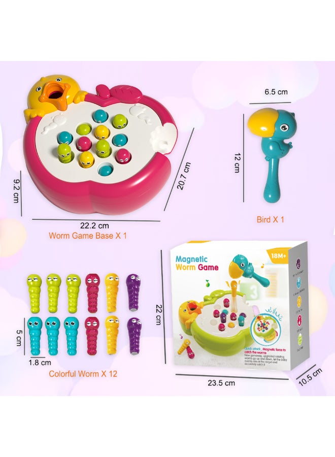 COGNIKIDS لعبة الدودة المغناطيسية للأطفال – لعبة مهارات الحركة الدقيقة من مونتيسوري للأطفال 18 شهرًا فما فوق | لعبة تعليمية اصطياد الدودة مع طائر، تفاحة و 12 دودة | لعبة تعليمية لمرحلة ما قبل المدرسة - Image 3