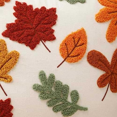 WOKANI Fall Throw Pillow Covers 18x18 Set of 2 Autumn Thanksgiving Leaf Maple Leaves Decorative Embroidery Cushion Cases Decor Home Decorations for Couch Patio Furniture Bed Room Livingroom Sofa Porch - Image 3