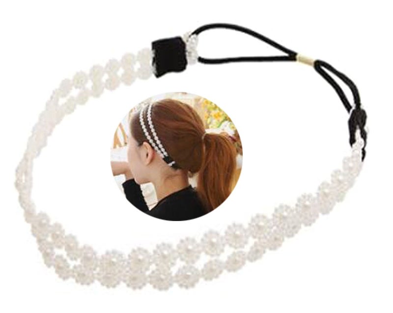 Nicedmm 2 Pcs Fashion Double Layer Hair Rope Artificial Pearl Snowflakes Headband - Flowers Hair Ornaments Hair Bands Headdress for Women Lady - Image 1