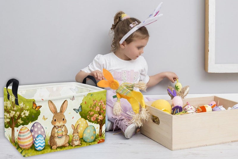 Essme Rectangular Easter Basket, Kids Storage bin Organizer with Handles for Easter Decor,Shelf Basket,Toy Organizer,Easter Baskets.(Cute Easter Basket) - Image 4