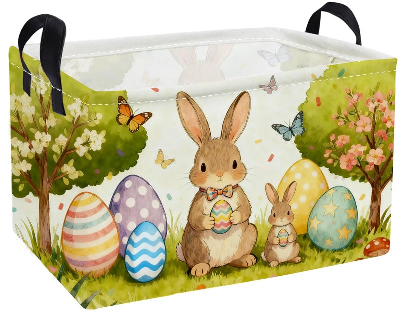 Essme Rectangular Easter Basket, Kids Storage bin Organizer with Handles for Easter Decor,Shelf Basket,Toy Organizer,Easter Baskets.(Cute Easter Basket) - Image 1