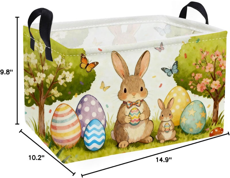 Essme Rectangular Easter Basket, Kids Storage bin Organizer with Handles for Easter Decor,Shelf Basket,Toy Organizer,Easter Baskets.(Cute Easter Basket) - Image 2