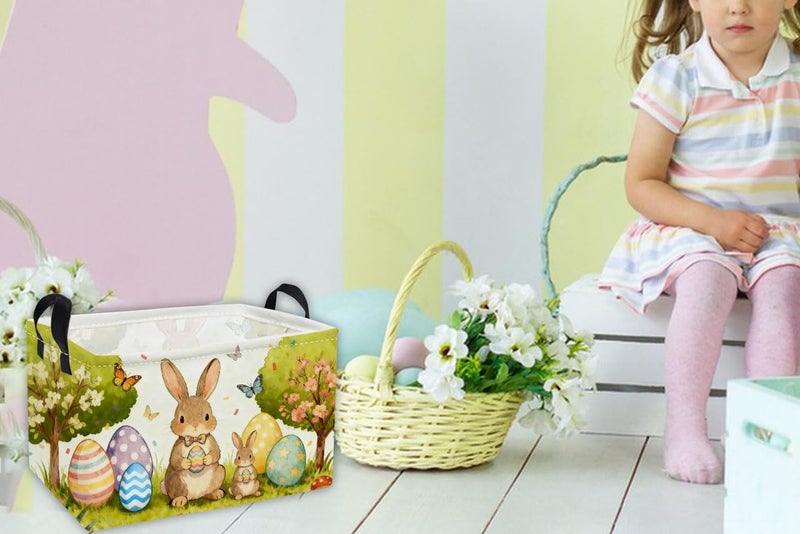Essme Rectangular Easter Basket, Kids Storage bin Organizer with Handles for Easter Decor,Shelf Basket,Toy Organizer,Easter Baskets.(Cute Easter Basket) - Image 3