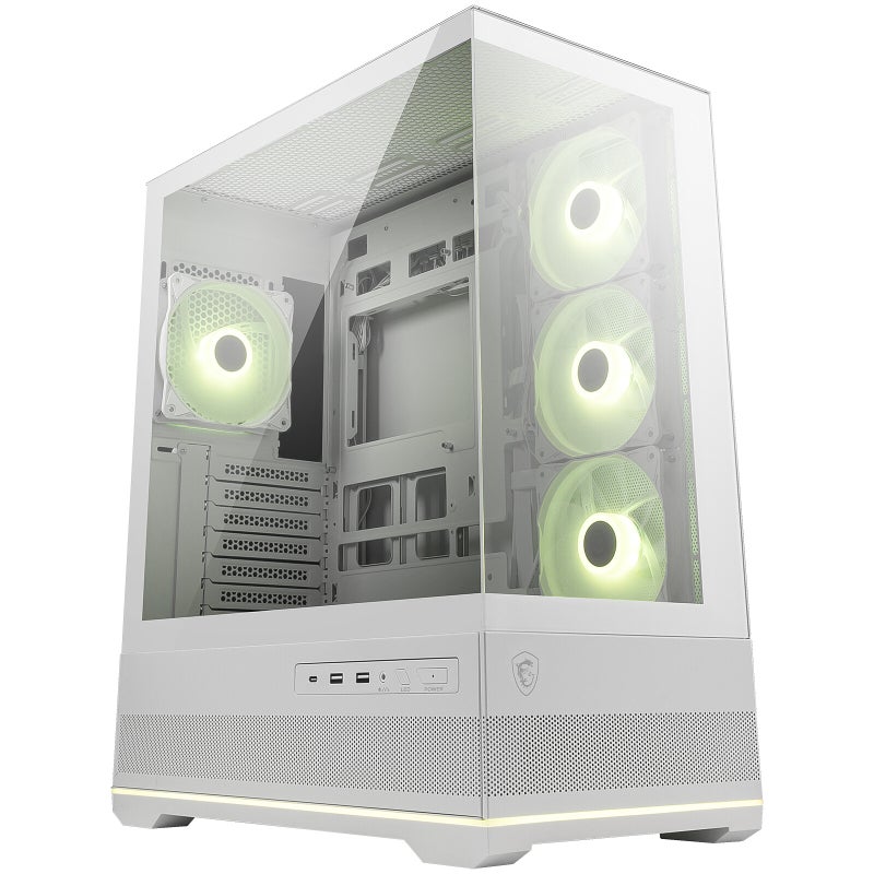 MSI MAG PANO 110R PZ Mid-Tower PC Case, Panoramic 270° Tempered Glass, Reverse Blade ARGB Fans x4, Up to 10 Fan Mounts, USB-C 20Gbps Front I/O, Tool-Free Design, Cable Back-Connect Ready, White | 306-7G28W21-JA4 - Image 2