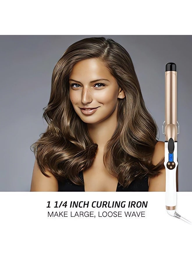 ZABGALTHO 1 1/4-inch dual voltage curling iron with ceramic barrel; 1.25-inch curling iron for long hair, LCD display, 10 temperature settings (110°C-210°C, suitable for all hair types, gloves included). - Image 5