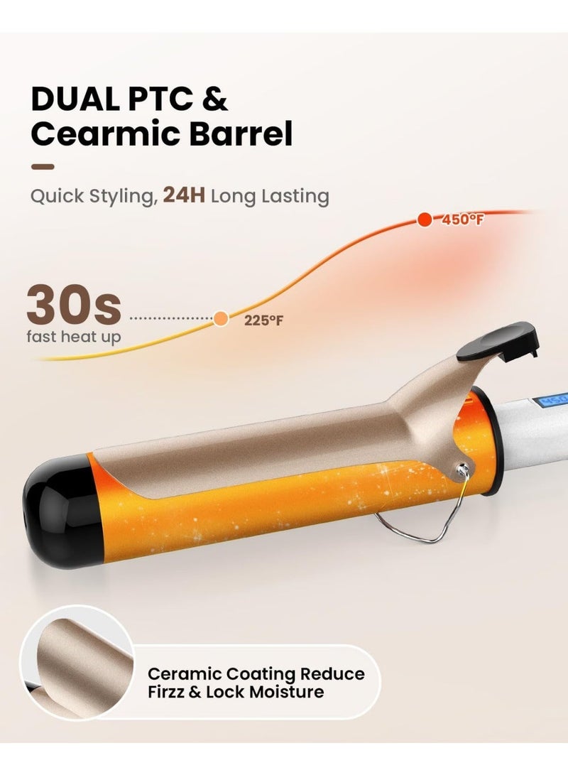 ZABGALTHO 1 1/4-inch dual voltage curling iron with ceramic barrel; 1.25-inch curling iron for long hair, LCD display, 10 temperature settings (110°C-210°C, suitable for all hair types, gloves included). - Image 2