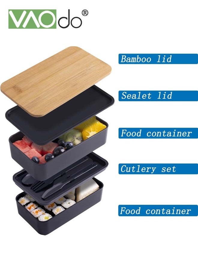 VAOdo - Bento Lunch Box with Bag with Divider and Utensils Lunch Containers Stackable Microwaveable Thermal Lunch Box 1200ml - Image 1
