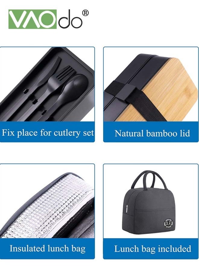 VAOdo - Bento Lunch Box with Bag with Divider and Utensils Lunch Containers Stackable Microwaveable Thermal Lunch Box 1200ml - Image 1