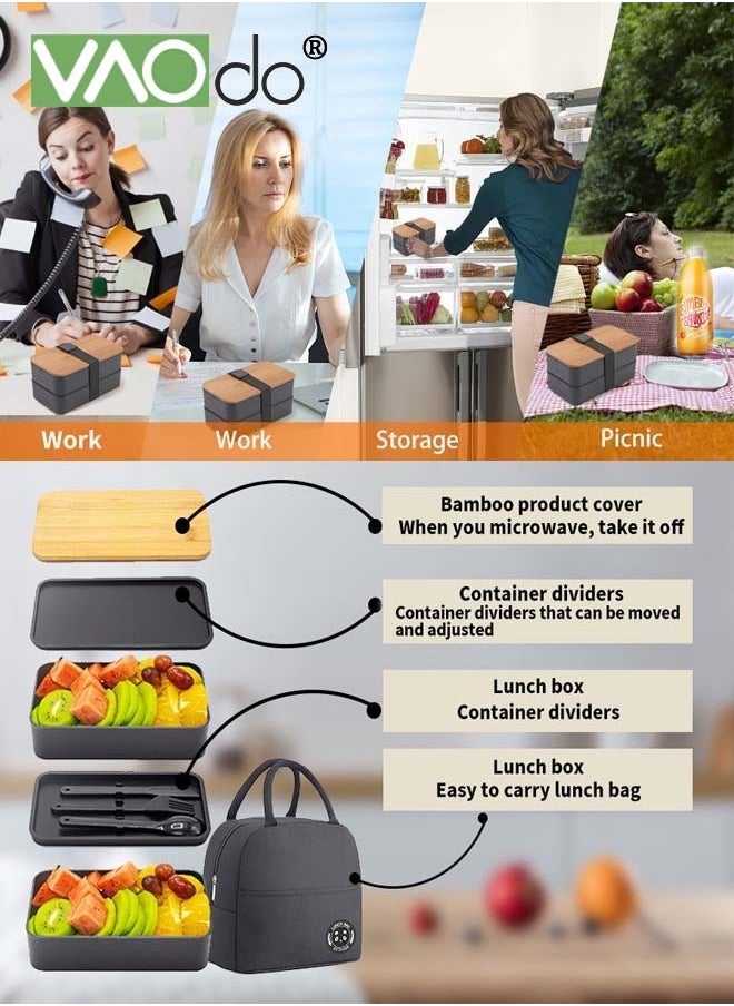 VAOdo - Bento Lunch Box with Bag with Divider and Utensils Lunch Containers Stackable Microwaveable Thermal Lunch Box 1200ml - Image 1