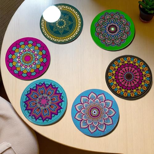 Tresneria® Tea Coasters, Set of 6, with Beautiful Designs | Comes with a Beautiful Gift Box | Dining Table Accessory | Square Shape | Diwali Gift | Corporate Gift (Acrylic Mandala Marvels) - Image 3