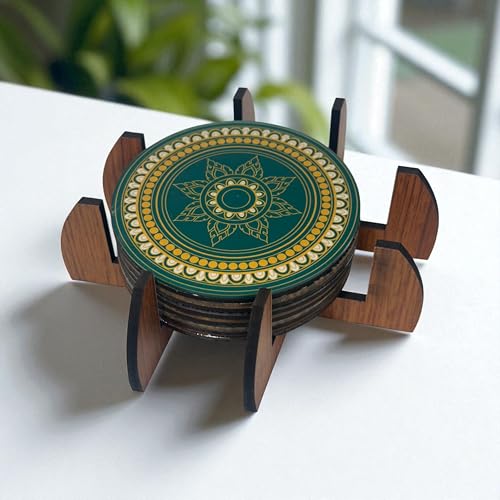 Tresneria® Tea Coasters, Set of 6, with Beautiful Designs | Comes with a Beautiful Gift Box | Dining Table Accessory | Square Shape | Diwali Gift | Corporate Gift (Acrylic Mandala Marvels) - Image 2
