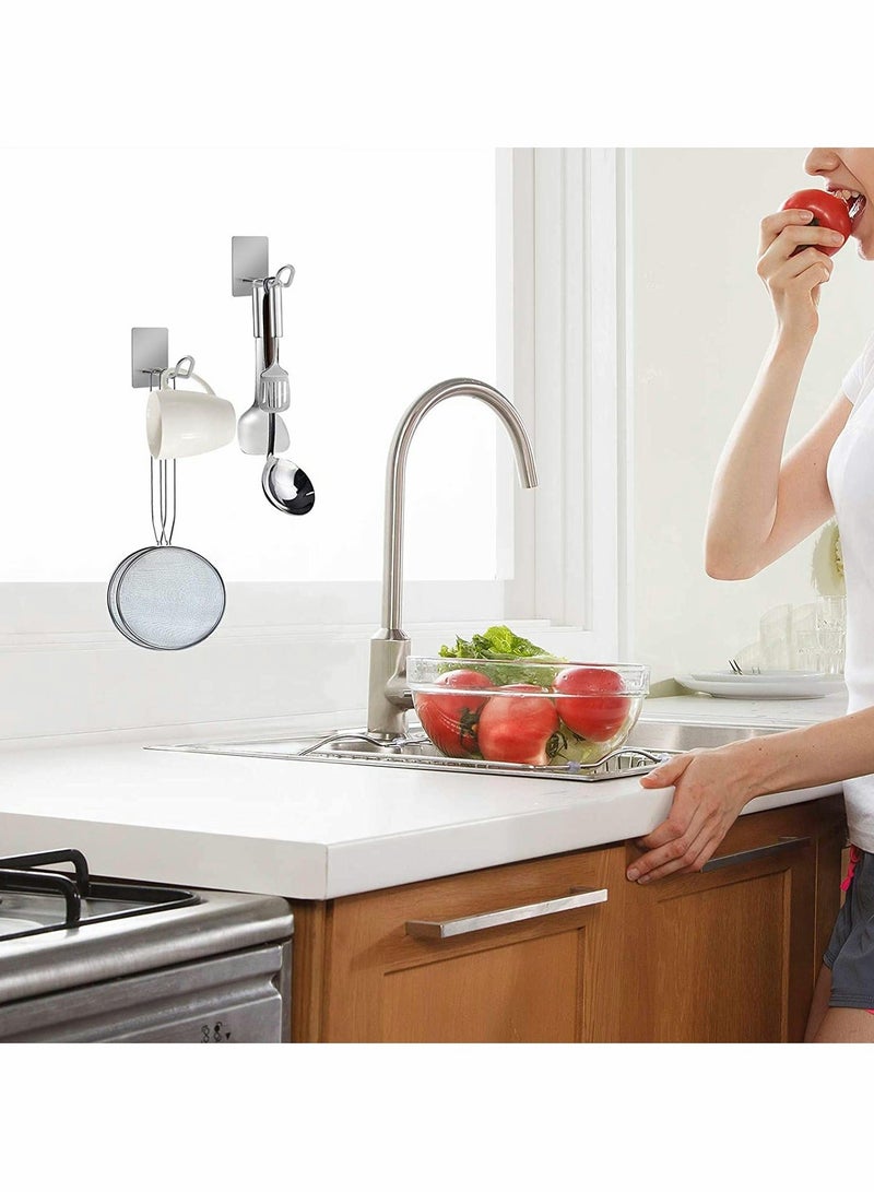 Adhesive Hooks, Stainless Steel Towel Hook, Self Adhesive Hooks , Sticky Hanger for Kitchen and Door, Bathroom Wall Hooks for Hanging Towel Robe Hat Coat Key, 4Packs (Black) - Image 5