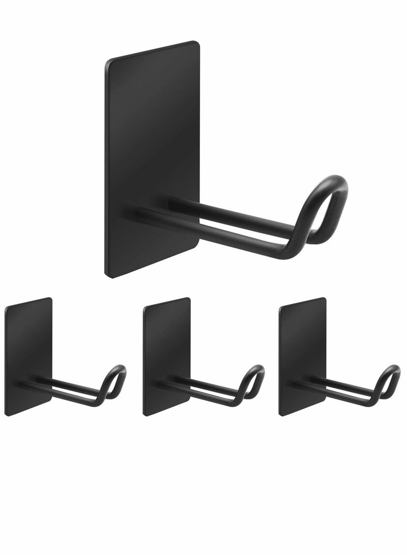 Adhesive Hooks, Stainless Steel Towel Hook, Self Adhesive Hooks , Sticky Hanger for Kitchen and Door, Bathroom Wall Hooks for Hanging Towel Robe Hat Coat Key, 4Packs (Black) - Image 1