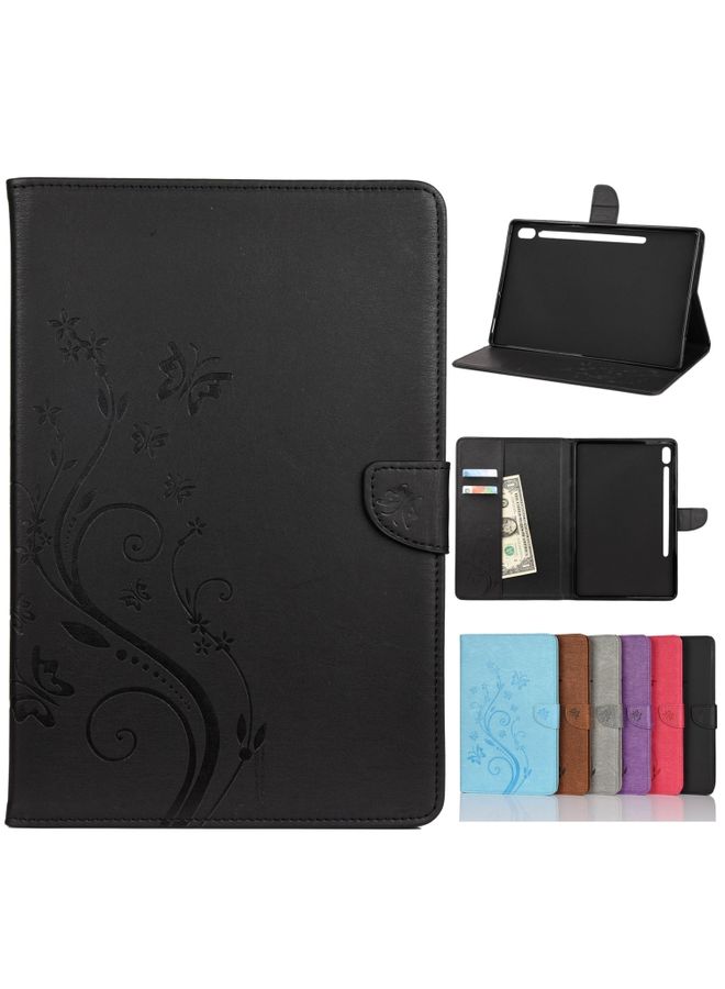 HuHa Case Cover For Samsung Galaxy Tab S6 T860 / T865 Butterfly Flower Embossing Pattern Horizontal Flip Leather Case with Holder & Card Slots & Wallet Black