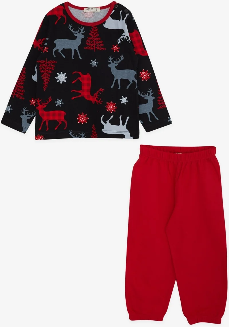 Breeze Baby Boy Pajama Set, Deer Patterned, 9 Months-3 Years, Black