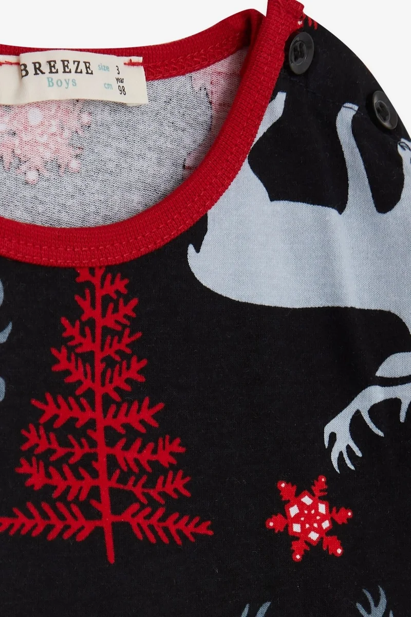 Breeze Baby Boy Pajama Set, Deer Patterned, 9 Months-3 Years, Black
