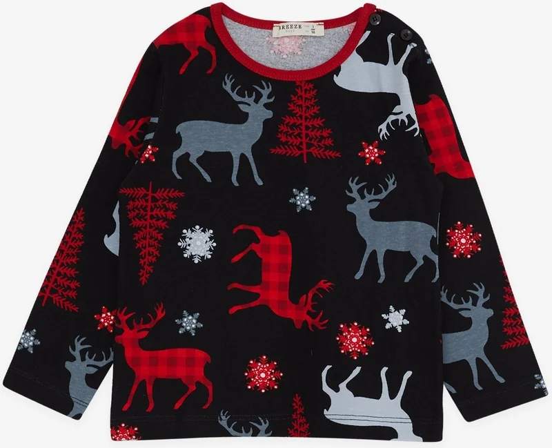 Breeze Baby Boy Pajama Set, Deer Patterned, 9 Months-3 Years, Black