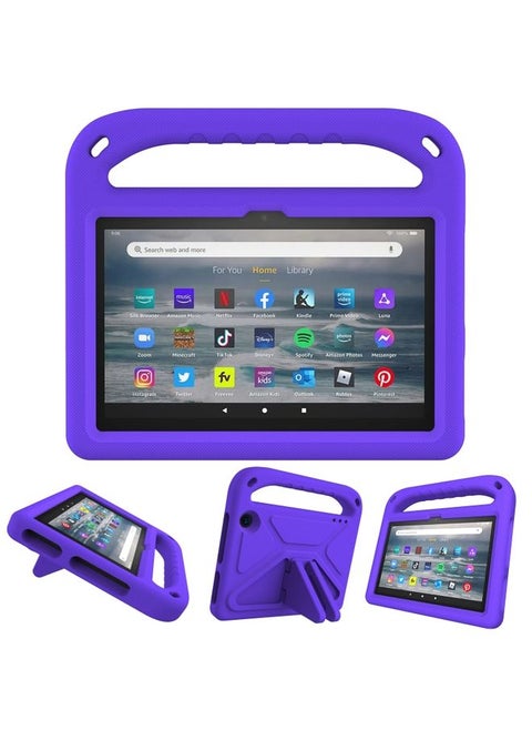 Case Cover For Amazon Fire 7 2022 Handle EVA Shockproof Tablet Case with Triangle Holder Purple