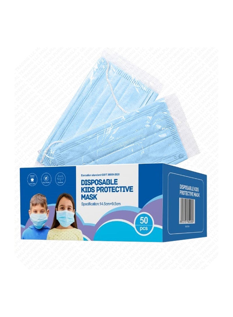 Dada DADA Individually Packaged 3 Layer Disposable Protective Face Mask, Premium Quality Face Mask with Elastic Ear Loop. Specially Designed for Kids (50pcs Individually Wrapped/ box) (Standard Blue)  - Image 1