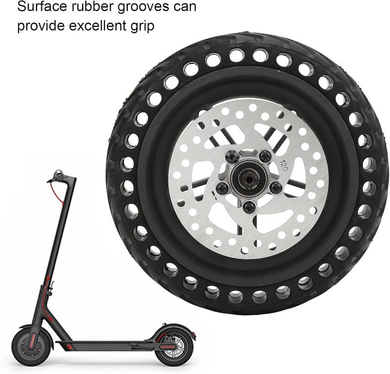 klarako Electric Scooter Rear Tire Assembly, 8.5In Rubber Wheel Hub Solid Tire 220lb Max Load Honeycomb Tire Rear Wheel Replacement 120mm Brake Disk Set for PRO PRO2 8.5in 2 Wheel Electric Scooter - Image 2