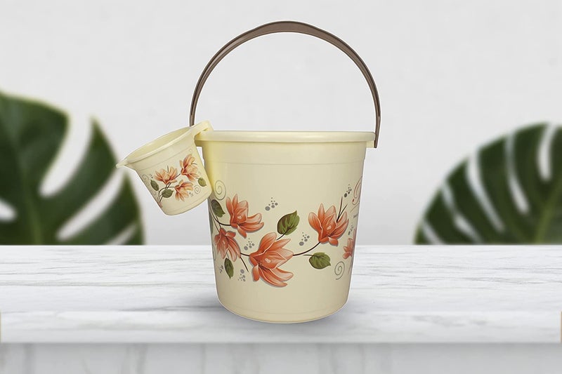 Hevea Plastic Bathroom Bucket 20 Liters & Mug1L with New Flower Printed Set of 2 (Pink and Brown) - Image 4