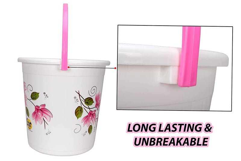 Hevea Plastic Bathroom Bucket 20 Liters & Mug1L with New Flower Printed Set of 2 (Pink and Brown) - Image 3