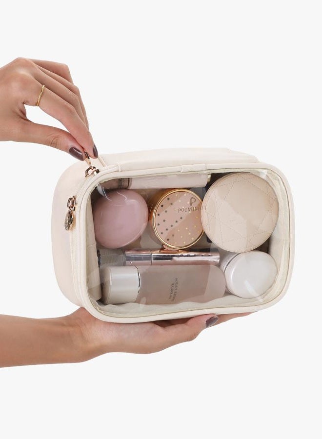 Pocmimut Makeup Bag,Small Makeup Bag Clear Travel Makeup Bag Car Accessories Storage for Women,Travel Essentials Organizers,Beige - Image 4