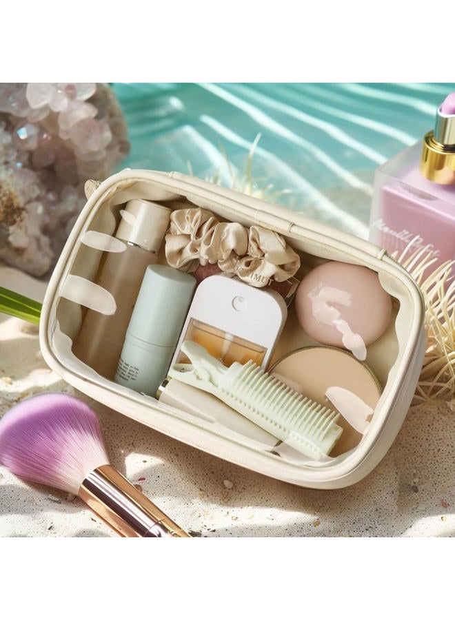Pocmimut Makeup Bag,Small Makeup Bag Clear Travel Makeup Bag Car Accessories Storage for Women,Travel Essentials Organizers,Beige - Image 5