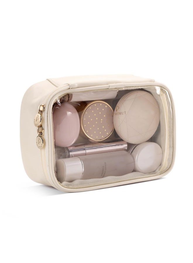 Pocmimut Makeup Bag,Small Makeup Bag Clear Travel Makeup Bag Car Accessories Storage for Women,Travel Essentials Organizers,Beige - Image 1