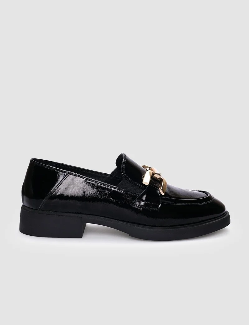 Cabani 100% Genuine Leather Black Patent Leather Buckled Women's Casual Shoes