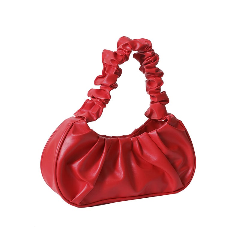 Chic Pleated Cloud Shoulder Bag Women Fashion 2024 Red 