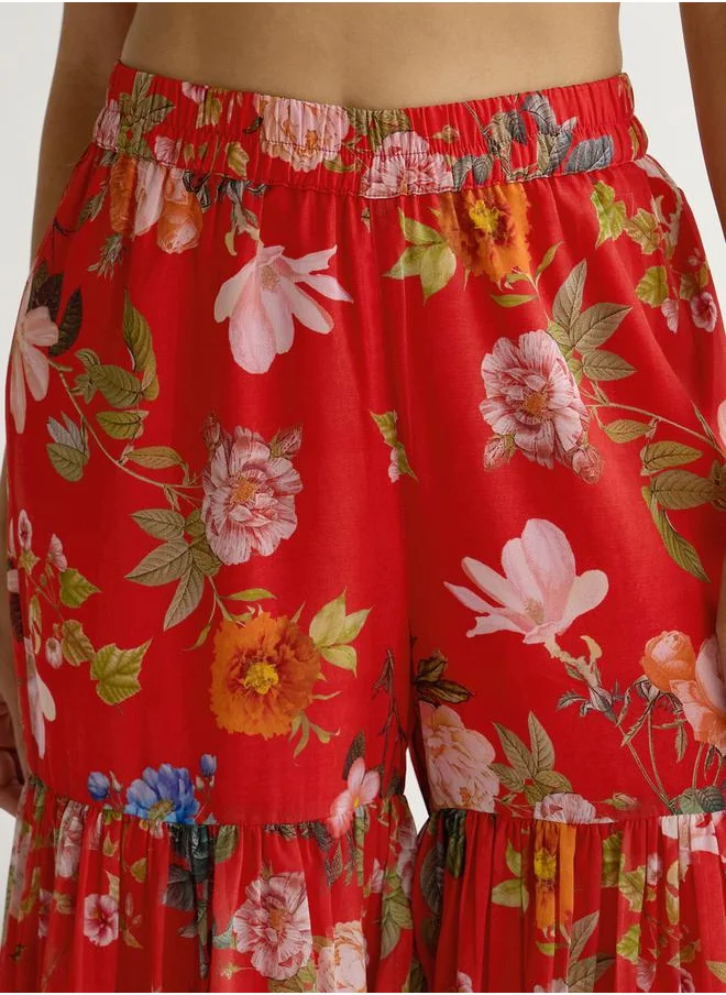 SASSAFRAS Floral Print Peplum Top with Sharara Pants Set by Styli
