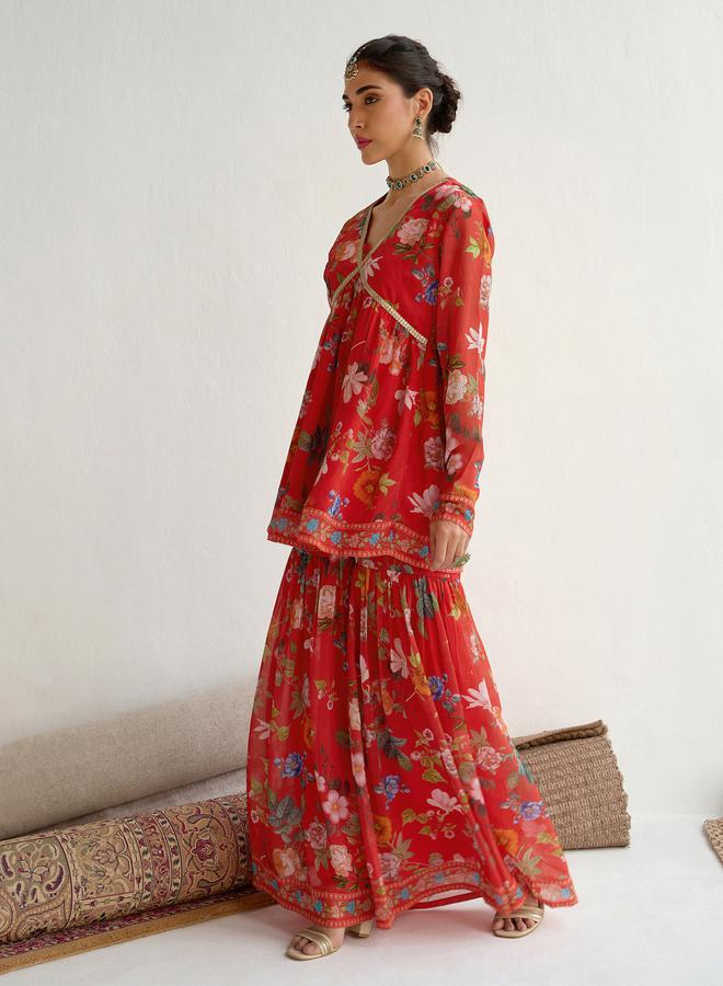 SASSAFRAS Floral Print Peplum Top with Sharara Pants Set - Image 3